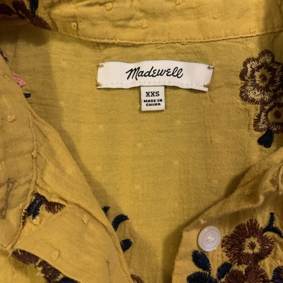 Madewell Blouse Top Embroidered Hilltop Button Down S/S Floral Shirt XXS - Picture 3 of 8
